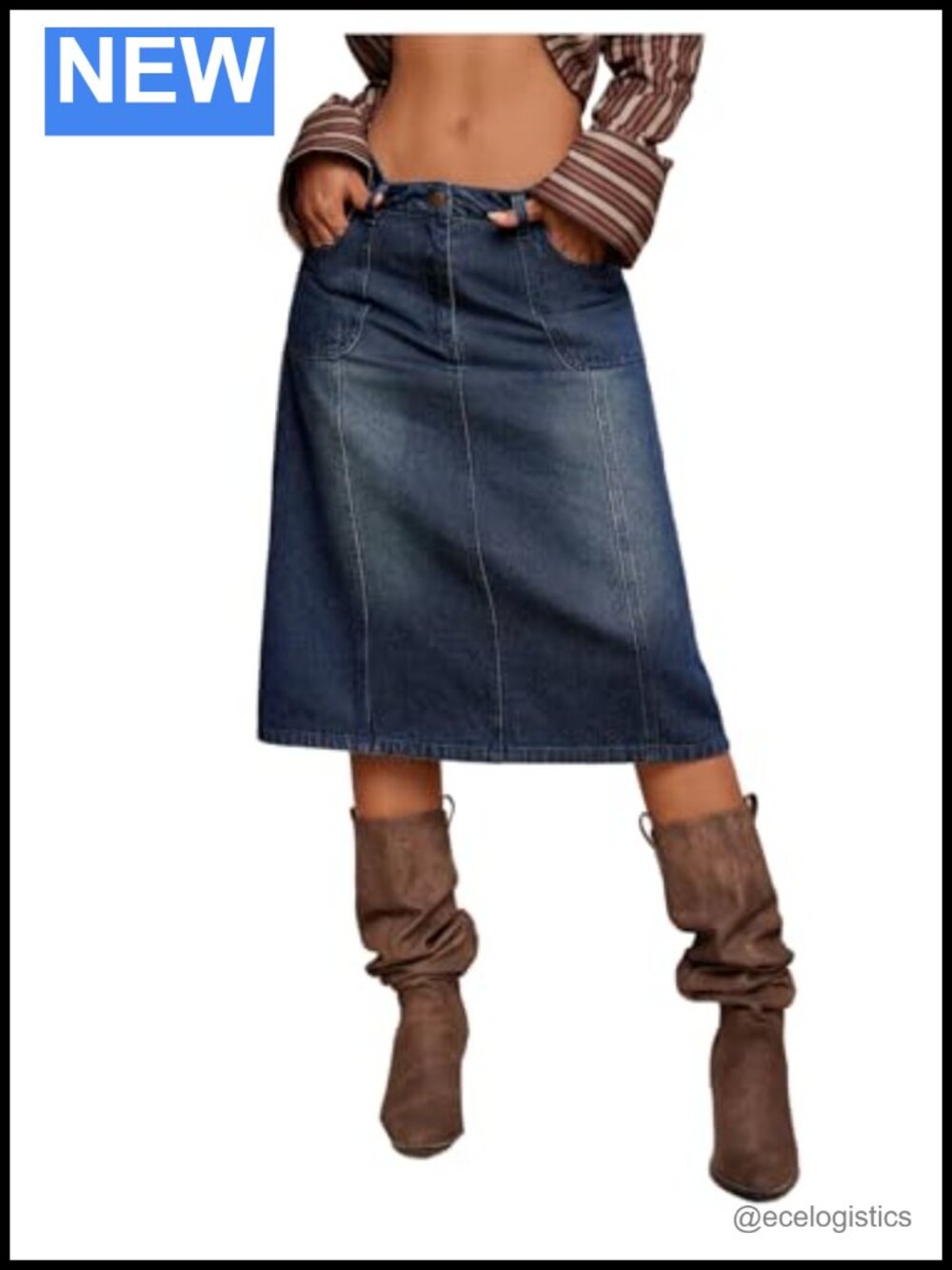 Women's Denim Midi Skirt Y2K Casual High Waisted Bodycon Pencil Jean Skirt
